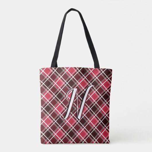 Tote Bag Tartan classique Plaid Red Black Monogramme person (Dos)