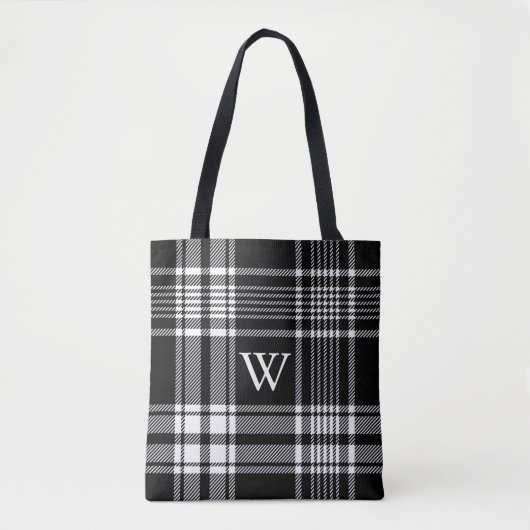 Tote Bag Tartan noir et blanc (Devant)