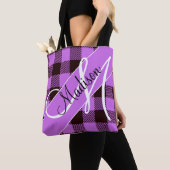 Tote Bag Tartan noir orchidée moderne | Ajouter Votre Nom (De près)