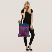 Tote Bag Tartan - Patriotique - Bleu Rouge Étoiles Blanches (Sur le modèle)