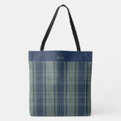 Tote Bag Tartan Plaid - bleu marine et vert ardoise (Devant)