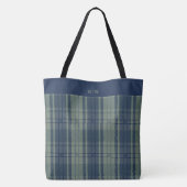 Tote Bag Tartan Plaid - bleu marine et vert ardoise (Dos)