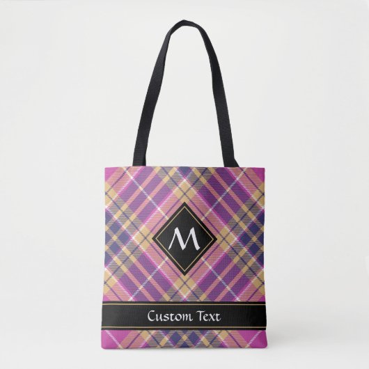 Tote Bag Tartan rose, or et bleu (Devant)