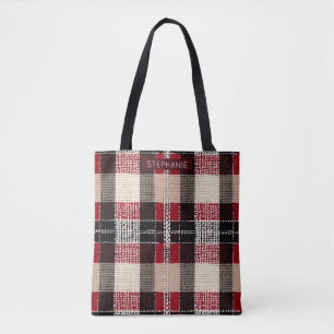 Tote Bag Tartan rouge classique et noir - Rustique tissé