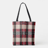 Tote Bag Tartan rouge classique et noir - Rustique tissé (Dos)