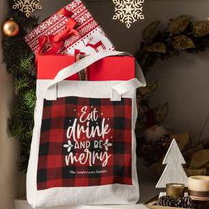 Tote Bag Tartan Rouge de Buffalo « Mangez, Buvez & Soyez Jo