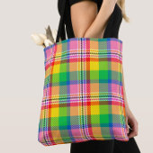 Tote Bag Tartan vert rose