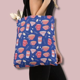 Tote Bag Tasse à thé vintage motif pêche et bleu