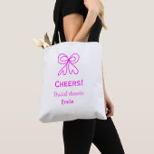 Tote Bag Tasse violet rose ruban mariage nom  (De près)