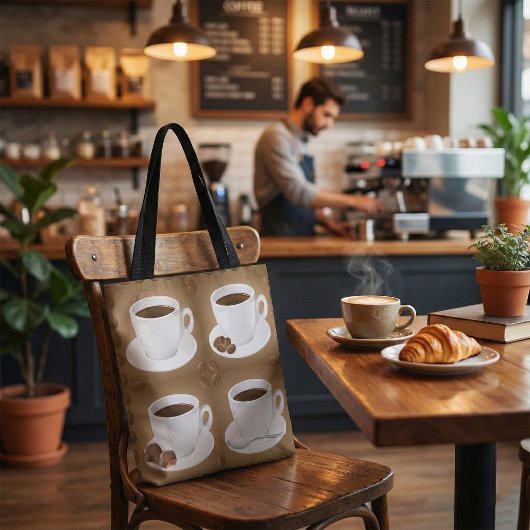 Tote Bag Tasses à café avec haricots et chocolat