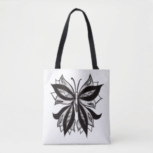 Tote Bag Tatouage Tribal Noir Et Blanc Papillon