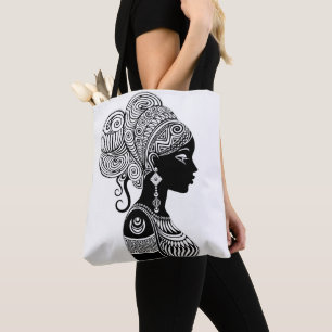 Tote Bag Tatouage Tribal Portrait de Fille Africaine