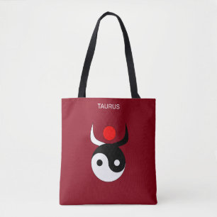 Tote Bag Taureau & Élégant Yin Yang noir et blanc sur borde