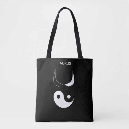 Tote Bag Taurus et élégant Yin noir et blanc Yang sur noir (Devant)