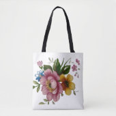 Tote Bag Tea Cup Floral Bouquet (Devant)