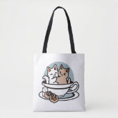 Tote Bag Tea Time Meow Time - Cute Cat and Tea Design (Devant)