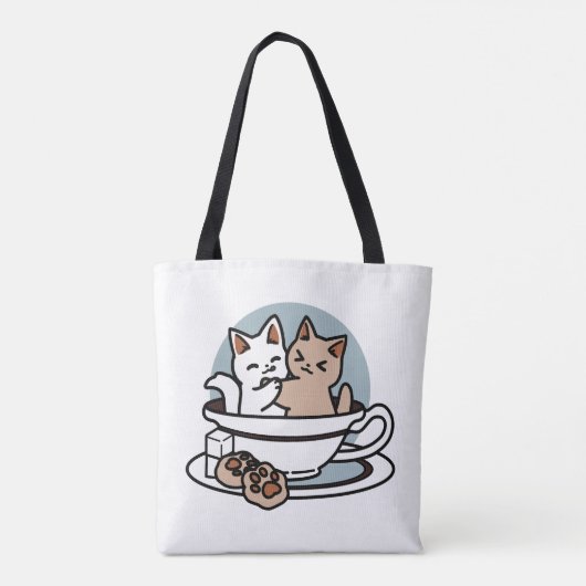 Tote Bag Tea Time Meow Time - Cute Cat and Tea Design (Dos)