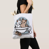 Tote Bag Tea Time Meow Time - Cute Cat and Tea Design (De près)