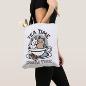 Tote Bag Tea Time Meow Time - Cute Cat and Tea Design (De près)