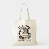 Tote Bag Tea Time Meow Time - Cute Cat and Tea Design (Dos)