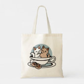 Tote Bag Tea Time Meow Time - Cute Cat and Tea Design (Dos)