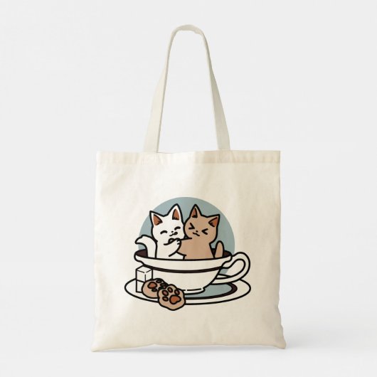 Tote Bag Tea Time Meow Time - Cute Cat and Tea Design (Dos)
