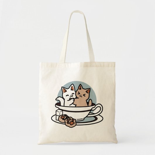 Tote Bag Tea Time Meow Time - Cute Cat and Tea Design (Devant)