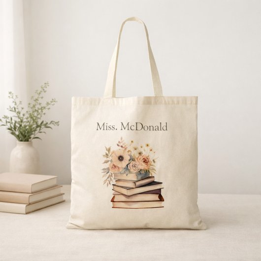 Tote Bag Teacher Appreciation Gift Floral Books