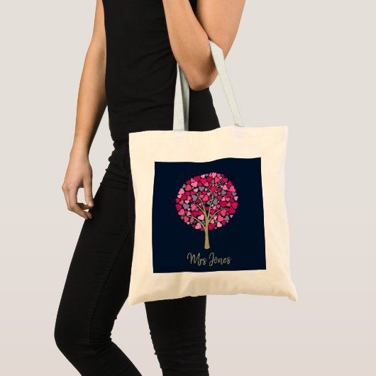 Tote Bag Teacher appreciation venft gold glitter heart tree (Devant (produit))
