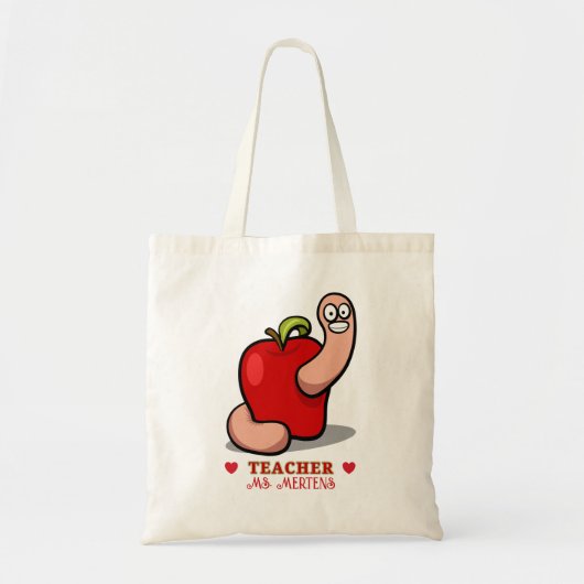 Tote Bag Teacher Appréciation Worm dans Apple Ajouter un no (Devant)