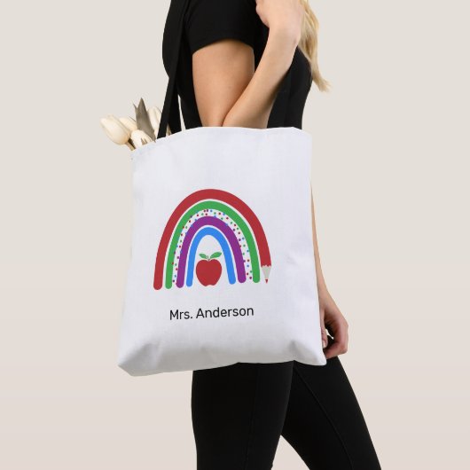 Tote Bag Teacher couleur mignon arc-en-ciel (De près)
