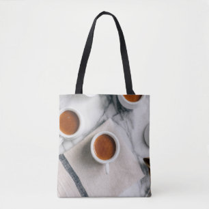 TOTE BAG TEACUP CÉRAMIQUE BLANC REMPLI DE LIQUIDE ROUGE