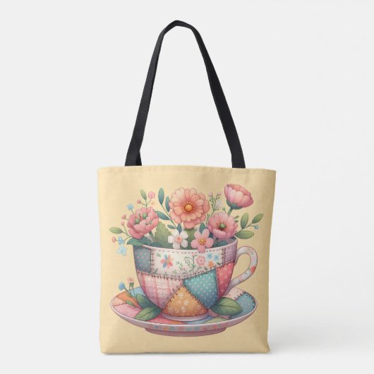 Tote Bag Teacup Patchwork avec Fleurs Whimsical (Dos)