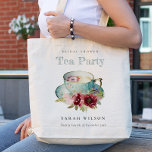 Tote Bag Teacup turquoise Gold Floral Fête des mariées Tea<br><div class="desc">Royal Turquoise Gold Floral Teacup Theme Collection.- c'est un élégant script royal aquarelle Illustration de douce délicate teacup turquoise Gold avec des fleurs roses et bordeaux parfaites pour vos soirées de thé. Il est très facile de customiser, avec vos données personnelles. Si vous avez besoin d'un autre produit correspondant ou...</div>