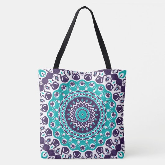 Tote Bag Teal and Purple Bold Mandala Pattern (Dos)