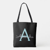 Tote Bag Teal Aqua Blue Féminin Monogramme Nom Moderne (Dos)