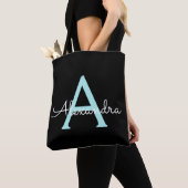 Tote Bag Teal Aqua Blue Féminin Monogramme Nom Moderne (De près)