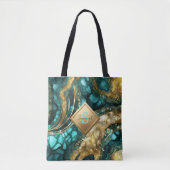 Tote Bag Teal Blue Gold Agate Geode Marble Monogram Name (Devant)