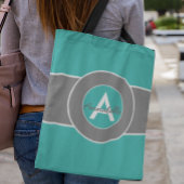 Tote Bag Teal Gray Monogram