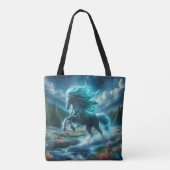 Tote Bag Teal Running Free Horse (Dos)