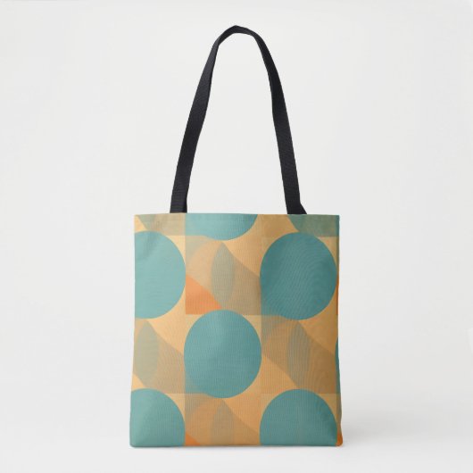 Tote Bag Teal, Tan, and Orange in Retro Look Pattern (Devant)