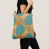 Tote Bag Teal, Tan, and Orange in Retro Look Pattern (De près)