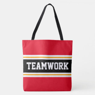 Tote Bag TEAMWORK Sportif Rayures de course Rouge Noir Blan