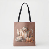 Tote Bag Teapot citrouille avec fleurs d'automne (Devant)