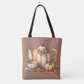 Tote Bag Teapot citrouille avec fleurs d'automne (Dos)