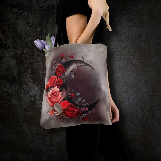 Tote Bag Técherie | Lune de croissant avec des roses rouges