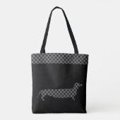 Tote Bag Teckel de plaid sur le noir (Dos)