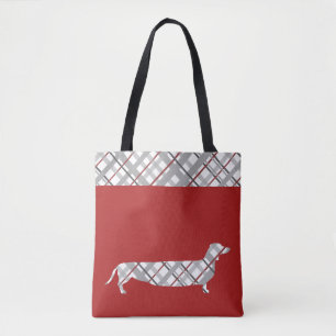 Tote Bag Teckel de plaid sur le rouge