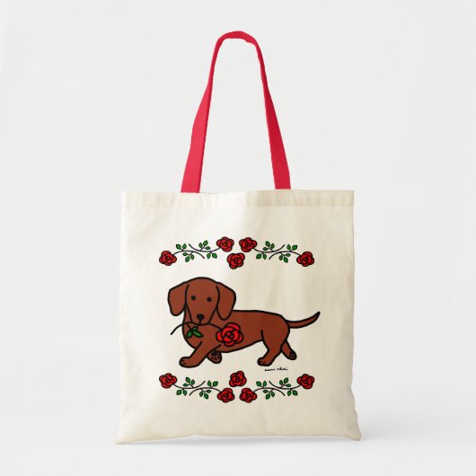 Tote Bag Teckel et une bande dessinée de fleur (Devant)