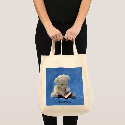Tote Bag Teddy Bear Time to Read Blue Stuffed Animal (Devant (produit))